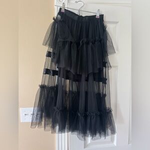 Black Layered Tulle Midi Skirt